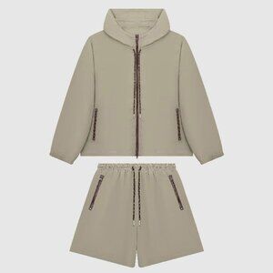 B.Sure Khaki Hooded Jacket And Shorts Set